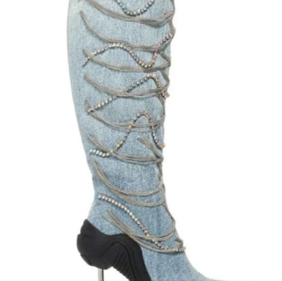 Denim Chain Embellished Boot 11 - Picture 3 of 4